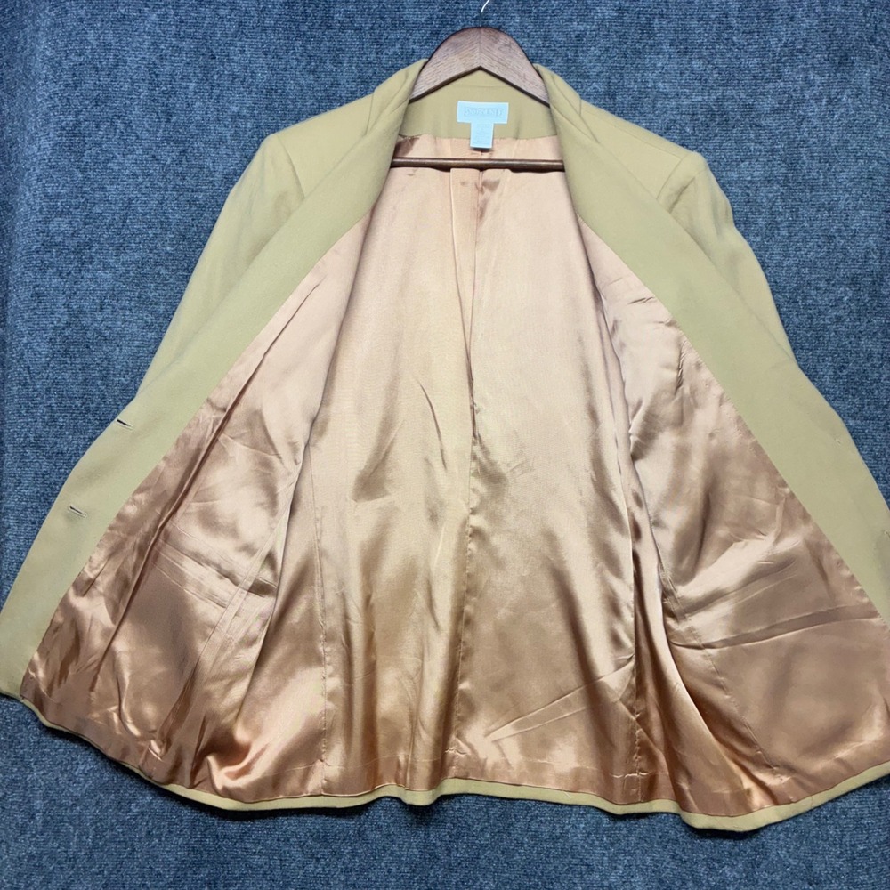 Lands' End Blazer Womens 16 Camel Tan 100% Wool Two Button Made‎ in USA 35075